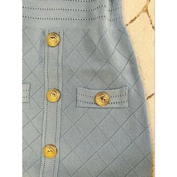 DAIMARAN Tokyo Women's Dress Bodycon Light Blue Short Sleeve With Buttons S - Picture 4 of 5